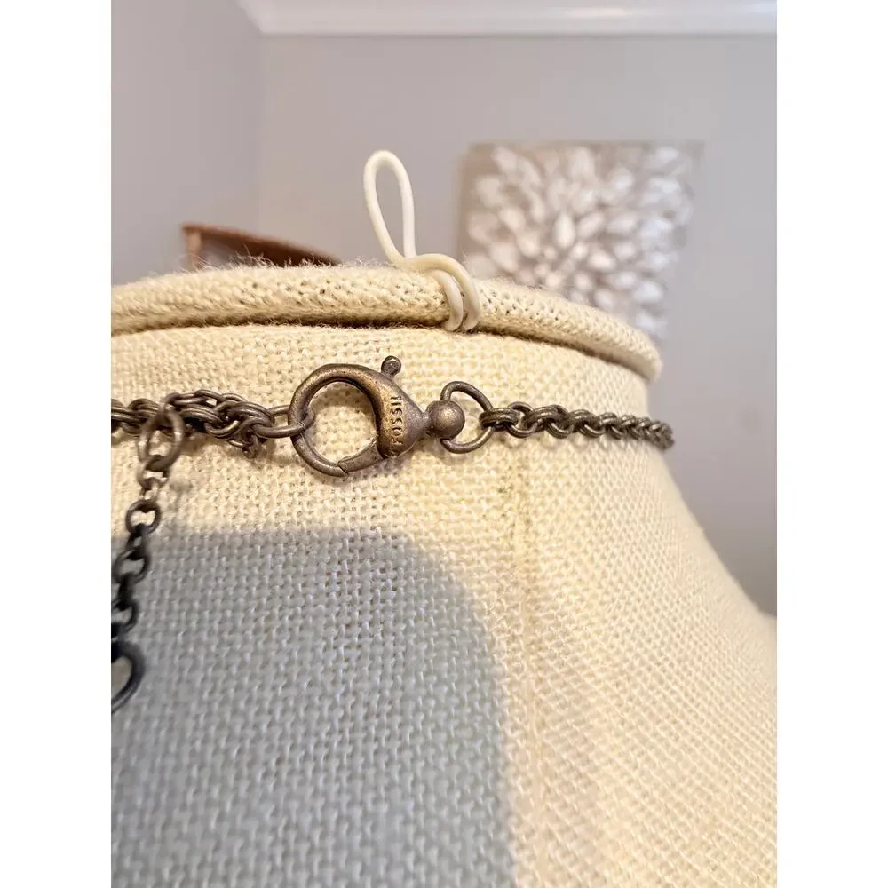 Vintage Fossil Multi Strand Crystal Chain Necklace 15-20”